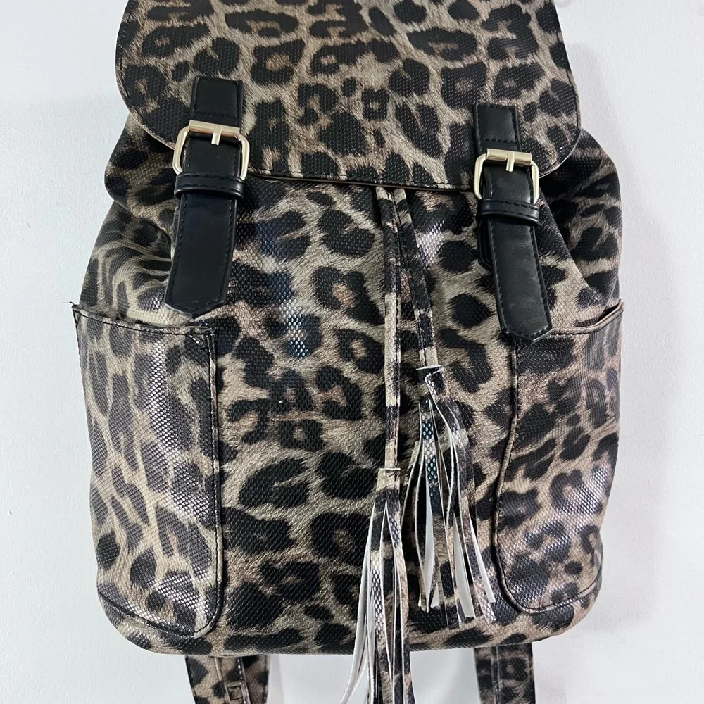 Chic Leopard Print Backpack with Black Details